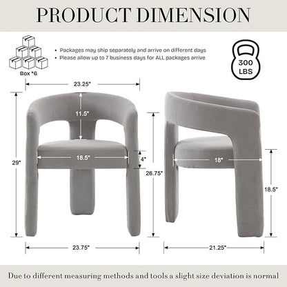 Modern Chenille Dining Chairs Set of 6, Upholstered Barrel Chairs with Arms Comfy Accent Side Chairs for Living Room/Dining Room/Reception, Grey