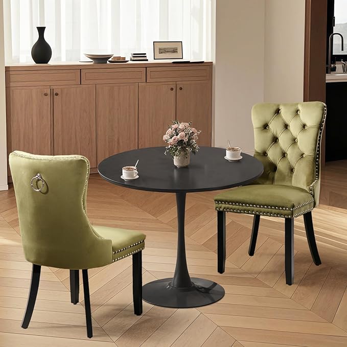 SoarFlash Kitchen Table and Chairs for 2, 24" Dining Table Set for 2 with Velvet Upholstered Chairs, 3 Piece Round Kitchen Table Set, Dining Room Table Set for Small Space, Apartment