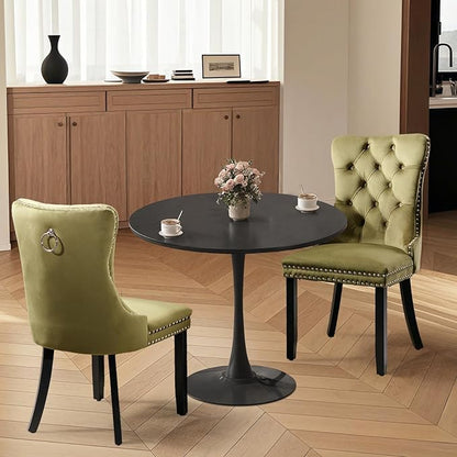 SoarFlash Kitchen Table and Chairs for 2, 24" Dining Table Set for 2 with Velvet Upholstered Chairs, 3 Piece Round Kitchen Table Set, Dining Room Table Set for Small Space, Apartment