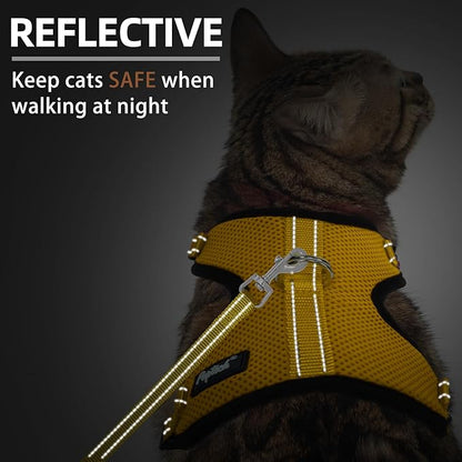 PUPTECK Cat Harness and Leash Set Escape Proof, Reflective Adjustable Soft Mesh Kitten Vest Harness for Walking Travel, Yellow, S