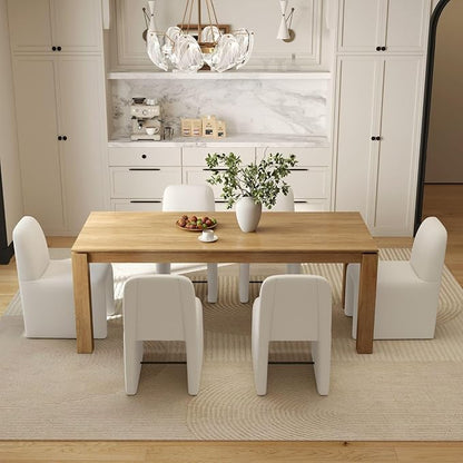 White Upholstered Chenille Dining Chairs Set of 2, Mid Century Modern Dining Room Chairs with Deep Seat & Curved Back, Armless Side Chair Comfy Kitchen Chairs for Living Room/Kitchen