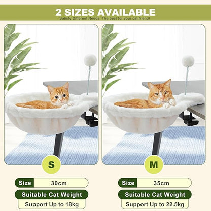 PAWZ Road Cat Bed for Desk, Large Cats Hammock with Plush Ball，12 Inches in Diameter,Space-Saving Cat Desk Bed, White Cats Hammock for Table Supports Up to 40lbs, Medium