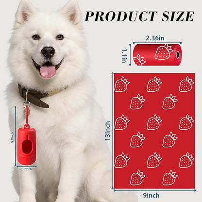 Strawberry Scented Dog Poop Bags - 630 counts red Pet Waste Bags with Dispensers, Extra Large 13x9 Inch Leak-Proof Fragrance Bags for Dogs Walking and Cat Litter