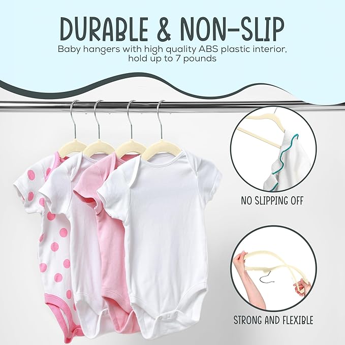 25 Premium Baby Velvet Hangers - 11.8 Inches Non-Slip & Ultra-Slim Baby Hangers for Space-Saving & Children Clothes - 360 Swivel Hook, Strong & Durable Infant & Toddler Clothes Hanger - Beige