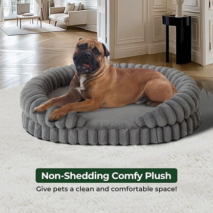 BALANCE Calming Dog Bed for Extra Large Dogs, 42 Inches Oval Washable XL Pet Bed with Sides, Orthopedic Pet Couch Sofa with Non-Slip Bottom, Gray