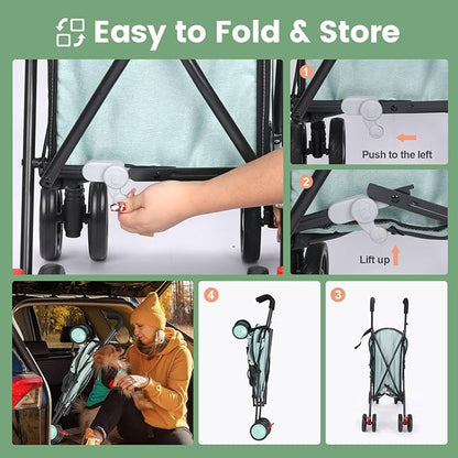 Umbrella Dog Stroller, Foldable Pet Stroller for Small Dogs Cats, 4 Wheels Pet Strolling Cart with Carrying Strap and Cup Holder, Breathable and Visible Mesh, Dog Poop Bags & Dispenser (Tealblue)