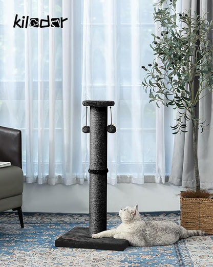 Kilodor 34Inch Tall Cat Scratching Post,4.3Inch Diameter Large Sisal Cat Scratch Post with Ball, Sturdy and Durable Cat Scratcher for Indoor Cats Adults Black