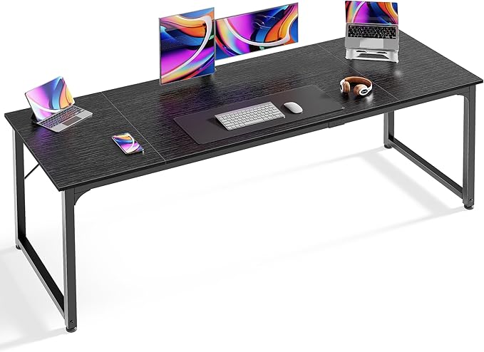 Huuger Computer Desk, 70 Inch Office Desk, Gaming Desk with Storage, Writing Desk Work Desk for Home Office, Study, Long Simple Desk, Large Legroom, Metal Frame, Black