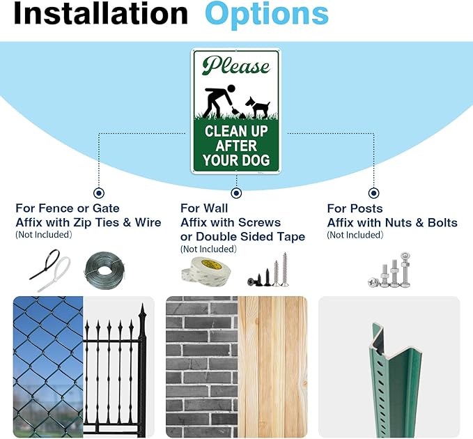 Clean Up After Your Dog Signs, 10x7in Optional Accessory Bundle, Please Pick Up Your Dog Poop, no poop signs for yard Keep Off Grass,2pc,zinclue