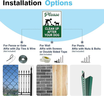 Clean Up After Your Dog Signs, 10x7in Optional Accessory Bundle, Please Pick Up Your Dog Poop, no poop signs for yard Keep Off Grass,2pc,zinclue