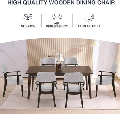 Modern Wood Dining Chairs with Arms Set of 2, Velvet Upholstered Kitchen Chairs with Open Curved Backrest & Black Hardwood Legs, Accent Chairs 350 LBS Capacity, Grey