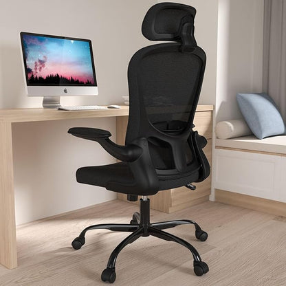 Office Chair, High Back Ergonomic Desk Chair, Breathable Mesh Desk Chair with Adjustable Lumbar Support and Headrest, Swivel Task Chair with flip-up Armrests, Executive Chair for Home Office