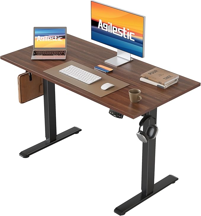 Agilestic Electric Standing Desk 40 x 24 Inches, Height Adjustable Desk, Sit Stand up Desk for Work Office Home, Ergonomic Rising Computer Table with Memory Preset, Dark Walnut
