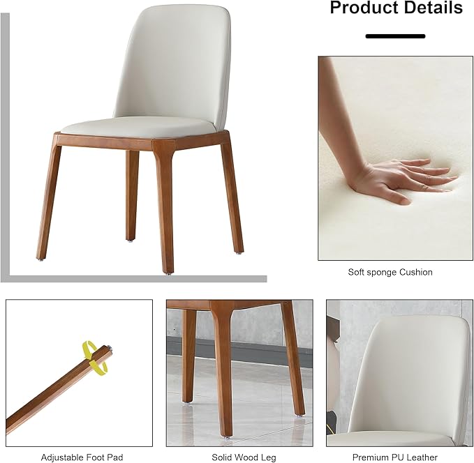 Dining Chairs Set of 2, Modern PU Leather Dining Wooden Legs for Living Kitchen Dining Room
