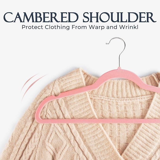HOUSE DAY Lt Pink Velvet Hangers 60 Pack, Non Slip Clothes Felt Hanger Heavy Duty for Coat, Premium Slim Space Saving Suit Hangers for Closet Organizer, 360° Rotating Silver Hook