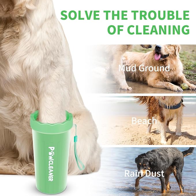 Professional 7 in 1 Dog Paw Cleaner for Dogs - Includes 1 Portable Paw Washer, 1 Bath Brush, 2 Dog Toothbrushes and 3 Absorbent Towels Note: Fits Paws 2.5 to 3.5 Inches Wide (Large, Light Green)