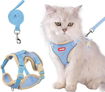 wanheart Cat Harness and Leash Set Escape-Proof Adjustable cat Leash and Harness Combo Suitable for All cat Breeds (Blue, XL)
