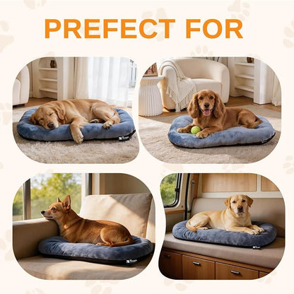 Washable Oval Small Dog Bed, Silver-Tipped High-Resilience, Dusty Blue | Non-Slip Bottom Prevents Sliding,Soft Plush Short Fur,Machine Washable Cushion,Ideal for Crates & Small Spaces,23"x17"x2.8"