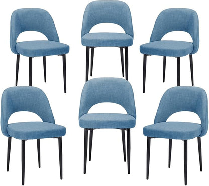 Modern Dining Chairs, Fabric Upholstered Accent Kitchen Chairs with Comfy Padded Seat & Sturdy Metal Legs, Side Farmhouse Chairs for Dining Room, Living Room, Restaurant (Blue, Set of 6)