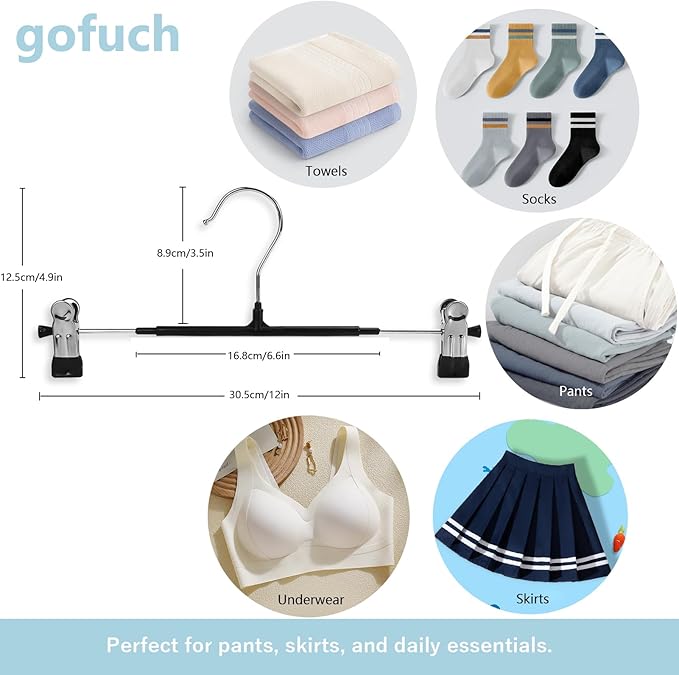 Pants Hangers with Clips - 50 Pack Heavy Duty, Non-Slip Adjustable Space Saving Skirt Hangers for Pants, Jeans, Shorts | Gray | 12 Inch