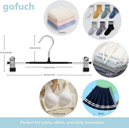 Pants Hangers with Clips - 30 Pack Heavy Duty, Non-Slip Adjustable Space Saving Skirt Hangers for Pants, Jeans, Shorts | White | 12 Inch