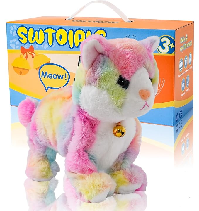 Plush Cat Stuffed Animal Interactive Cat Robot Toy, LED Robotic Cat Barking Meow Kitten Touch Control, Electronic Cat Pet, Robot Cat Kitty Toy, Animated Toy Cats for Girls Baby Kids