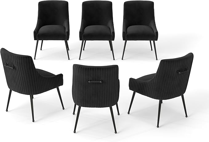 Velvet Dining Chairs Set of 6,Black Upholstered Living Room Chairs with Black Metal Legs, Modern Tufted Accent Chairs for Living Room, Study Room, Kitchen