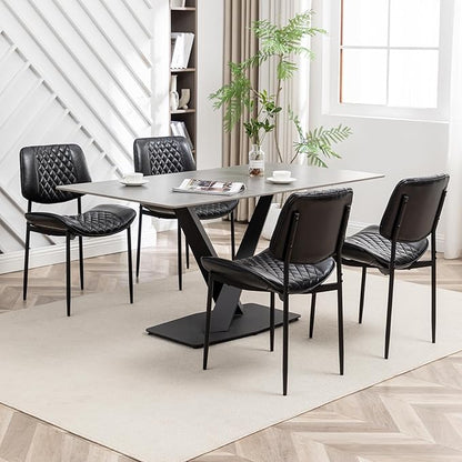 Modern Dining Chairs Set of 4, Leather Dining Chair with Metal Legs, Upholstered Dining Room Chairs for Dining Room, Kitchen, Vanity (Black)