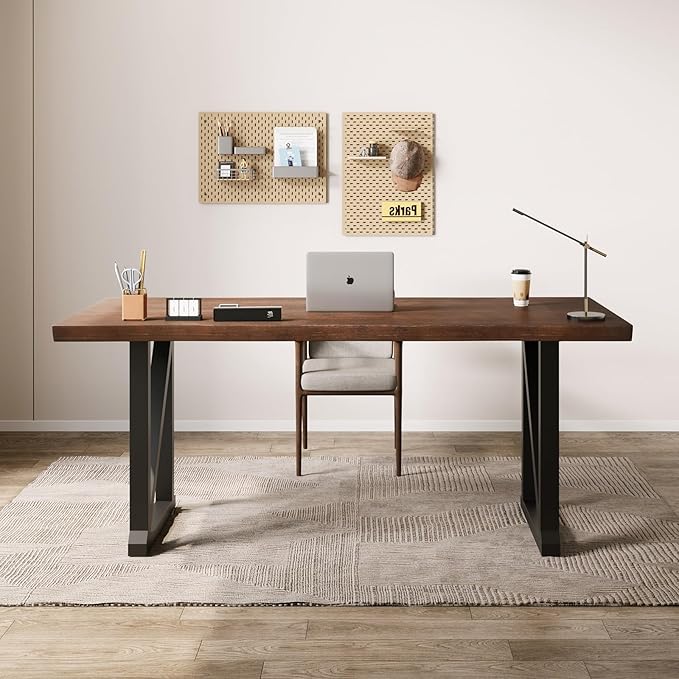 Solid Wood Rustic Style 47-inch Computer Desk - Large Office Desk for Home Office, Modern and Simple Design, Ideal for Study, Writing, Dining