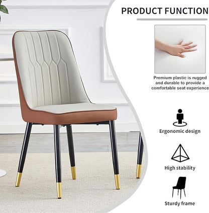 Modern Dining Table Set for 4, Marble Kitchen Table Chair Set for 4, Rectangular Kitchen Table with 4 Pu Leather Upholstered Chair for Dining Room (Brown-C, White Table Set for 4)