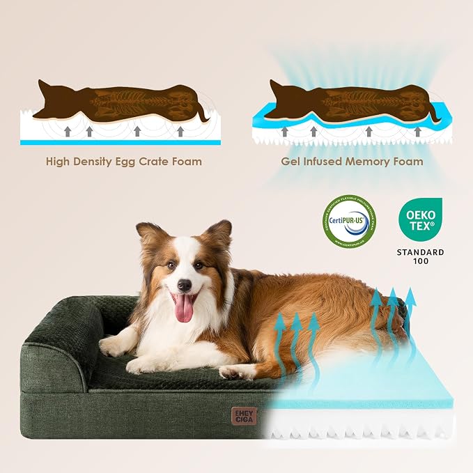 EHEYCIGA Extra Large Dog Bed Othorpedic, Memory Foam XL Dog Bed with Washable Removable Cover, Waterproof Pet Sofa Couch XLarge Size Dogs with Nonskid Bottom, 44x32x6.5, Dark Green | Washable Removable Cover, Waterproof Flat Pet Sofa Couch with Nonskid...