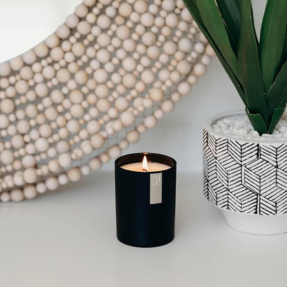 Calyan Wax Co. Smoke & Leather Scented Candle - 75 Hour Burn - Luxury Non Toxic Soy Wax Candles - Long Lasting Black Tumbler Jar Candle for Home - 10.2oz