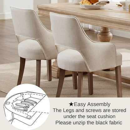 Linen Dining Chairs Set of 6, Upholstered Farmhouse Kitchen Chair Accent Chairs Side Chair with Wood Legs for Living Room/Dining Room/Bedroom/Restaurant, Upgraded Size, Cream