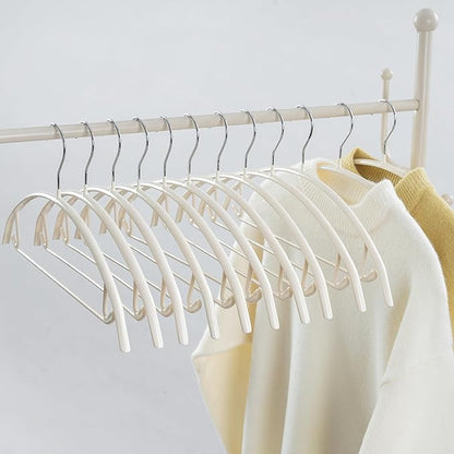 16.5 Inch Ivory No Shoulder Bumps No Mark Non-Slip Rubber Coated Contour Meta Hanger for Sweater T-Shirt Suit Coat Uniform with Pants Bar Pack of 20