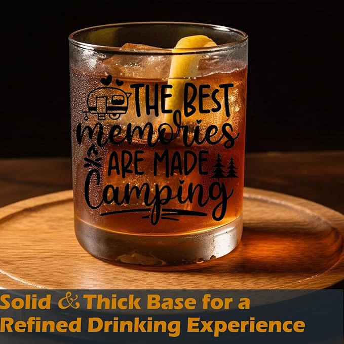 Rv Traveler Gifts Old Fashioned Whiskey Glasses, Camper Gifts for Rv Owner, The Best Memories are Made Camping 10 oz Rocks Barware Cup for Cocktail Drinks Scotch Bourbon Liquor