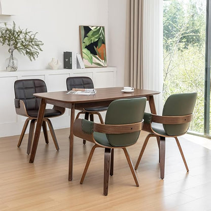 Set of 1 Mid Century Modern Chair - Swivel Dining Chair with Arms and Curved Back, Faux Leather Reception Room Chairs, Ideal for Kitchen/Living Room/Reception/Desk (Coffee Brown)