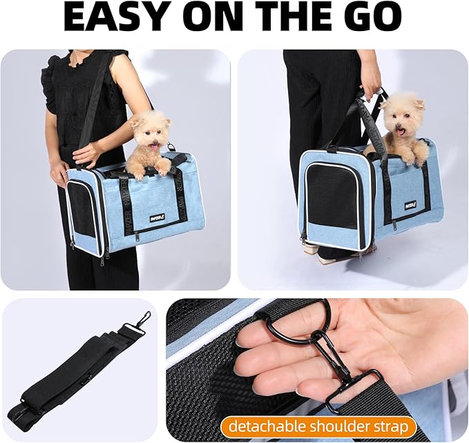 Top Loading Medium Cat Carrier with Privacy Curtain, Delta Approved TSA Pet Travel Crate Suitcase Luggage Sleeve, Soft-Sided Dog Kennel Bag 18x11x11 United Airline Approved Under Seat Blue