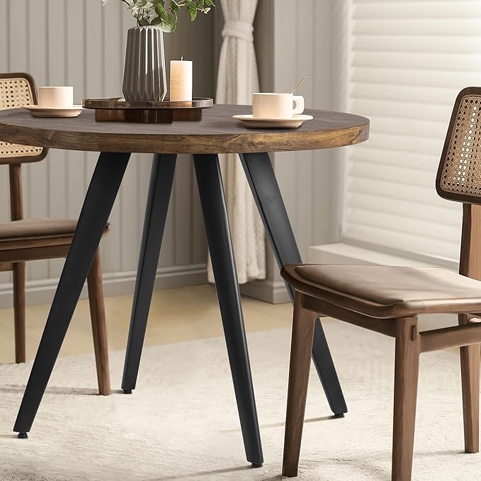 Round Dining Table, Small Dining Table for 2, 31.5" Round Table, Mid-Century Modern Kitchen Table with 1.4" Thickness Wood Grain Tabletop for or Small Space, Dining Room, Kitchen, Rusty Brown