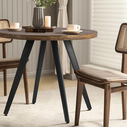 Round Dining Table, Small Dining Table for 2, 31.5" Round Table, Mid-Century Modern Kitchen Table with 1.4" Thickness Wood Grain Tabletop for or Small Space, Dining Room, Kitchen, Rusty Brown