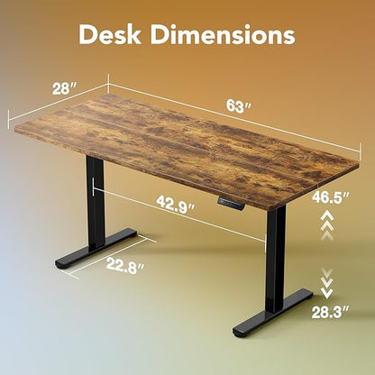 HUANUO 63 x 28 inch Electric Standing Desk Adjustable Height, 4 Memory Height Settings, Sit Stand Up Desk for Home Office & Computer Workstation, Rustic Brown