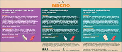 Made by Nacho Flaked Filets Recipe in Bone Broth, Grain-Free Chef's Selects Wet Food for Cats Balanced Diet in Naturally Hydrating Pumpkin-Infused Broth (3.0 oz (Pack of 12), Flaked Fish Variety Pack)