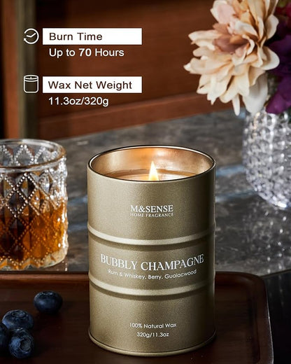 M&SENSE Bubbly Champagne Scented Candles - Home & Gift, Natural Soy, 70 Hour Burn Time, 11.3 oz