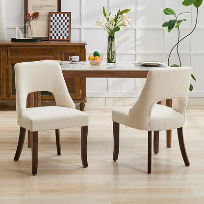 UVV Wooden Dining Chairs Set of 4, Mid Century Modern Fabric Upholstered Dining Room Chair Kitchen Chairs, Farmhouse Dinner Chair with Solid Wood Legs for Kitchen Dining Room, Beige