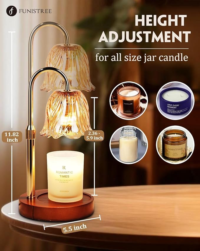 Candle Warmer Lamp, Gold Candle Lamp Warmer with Timer & Dimmer with 2 Bulbs, Birthday Gifts for Women Mom, Christmas Gifts, House Warming Gift New Home Bedroom Decor, Height Adjustable