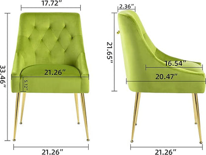 Modern Dining Chair Set of 2, Mid-Century Room Chair, Upholstered Comfortable Velvet with Back Pull Rod and Metal Legs for Kitchen, Living (Yellow-Green), (DYXSD)
