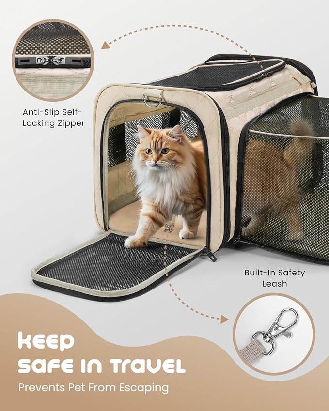 MIDOG Cat Carrier Soft for Small to Medium-Sized Cats,Up to 15 Lbs, TSA Airline Approved Soft Sided Pet Carrier,Collapsible Travel Cat Bag(Beige)