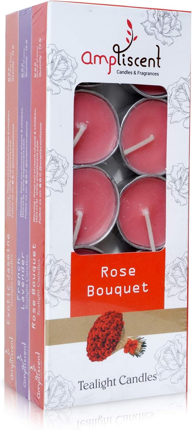 TeaLights Candles I Rose + French Lavender + Jasmine I Pack of 3-30 Premium Tealights I Long-Lasting Aroma | Scented Wax Tealights for Home Decor, Meditation, Christmas & Holiday Gifts