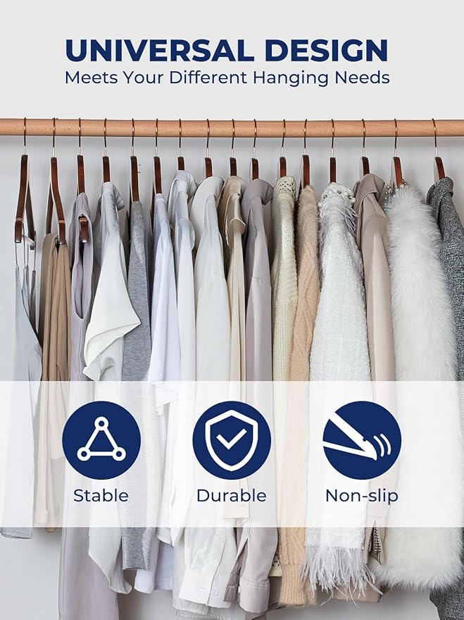 Smartor Wooden Hangers 20 Pack, Solid Wood Coat Hanger for Closet, Heavy Duty Wood Hangers for Suits, Shirts, Dresses, with 360° Rose Gold Hook, Non Slip Pant Bar, Walnut