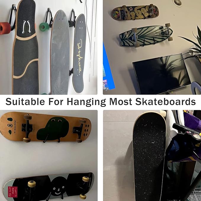 Upgraded Skateboard Wall Mount Skateboard Hanger, Skateboard and Longboard Wall Rack, Skate Board Holders-Lengthen