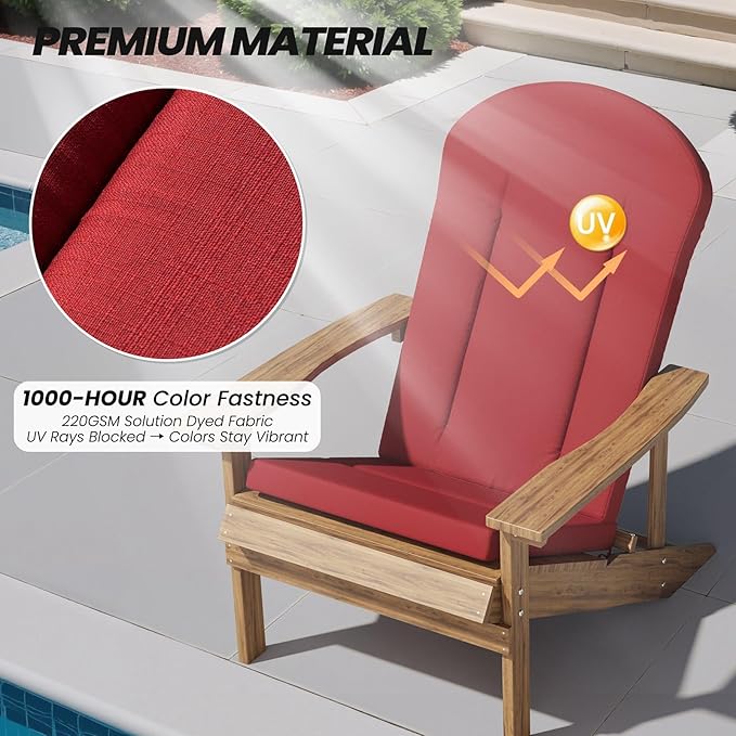Crestlive Products Adirondack Chair Cushion Outdoor Rocking Chair Cushion Water Resistant 50x20 Inch High Back Patio Replacement Cushion, Chili